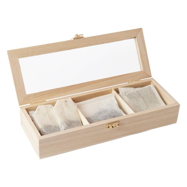 Scatola in legno per bustine di tè, scatola per tè con 3 scomparti, 23 x 8,5 x 4,5 cm