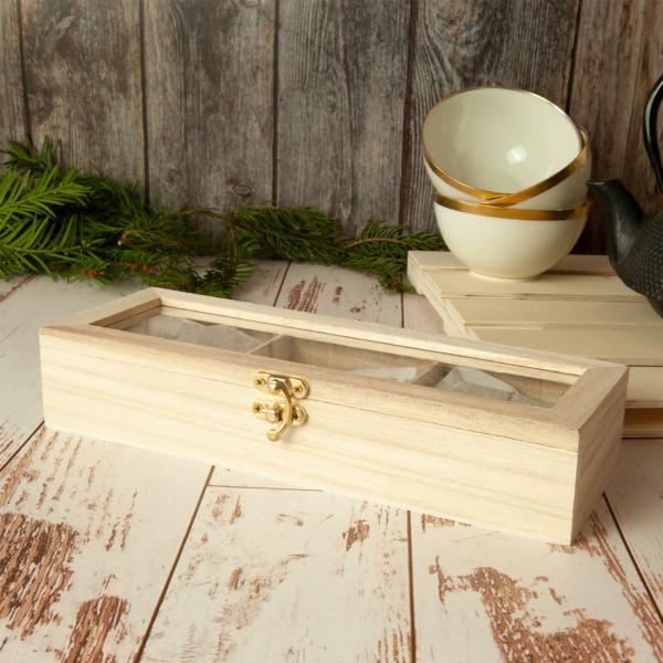 Scatola in legno per bustine di tè, scatola per tè con 3 scomparti, 23 x 8,5 x 4,5 cm