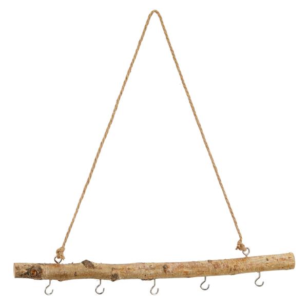 Schlüsselbrett Birkenholz 50cm - Rustikaler Kleiderhaken & Wanddeko für Flur & Kinderzimmer - Aus echtem Ast mit 5 Haken - Geschenkidee