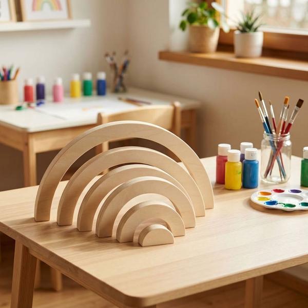 Wooden rainbow decoration to put up, decoration to paint and design, 24 x 12 x 2 cm