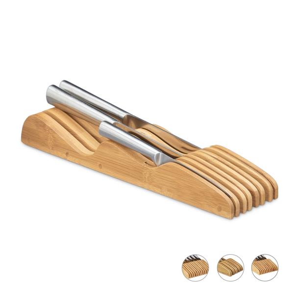 Messer Organizer Bambus - Messerblock für 4 kleine & 3 grosse Messer - Schublade/Arbeitsfläche - Antibakteriell - 5x9,5x40cm