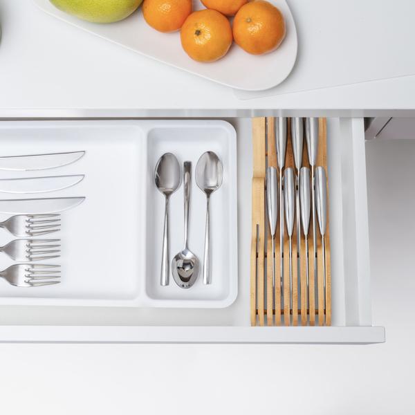Messer Organizer Bambus - Messerblock für 4 kleine & 3 grosse Messer - Schublade/Arbeitsfläche - Antibakteriell - 5x9,5x40cm