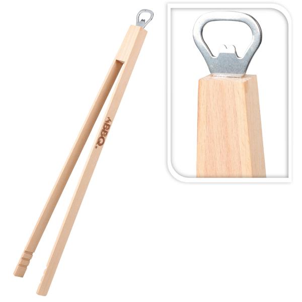 Pince à barbecue avec décapsuleur, pince de cuisine en bois, 48 cm
