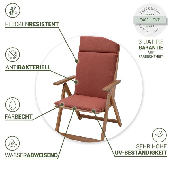 Premium Hochlehner-Auflage Terra, 50x120cm – Gartenstuhlkissen mit UV-Schutz, wasserabweisend, hochwertige Polsterung