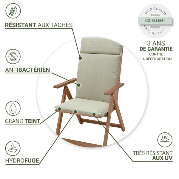 Coussin pour chaise de jardin, set de 4, beige, 120 x 50 cm