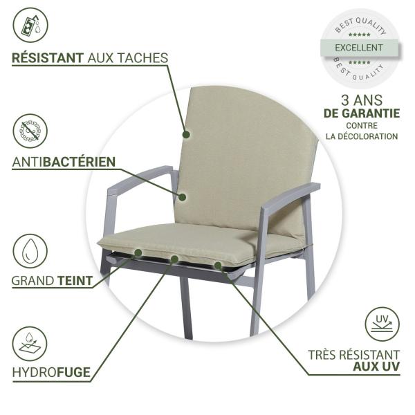 4 coussins pour chaises de jardin – déperlants, beige, 97 x 49 cm – dossier bas, rembourrage optimal et confort excellent