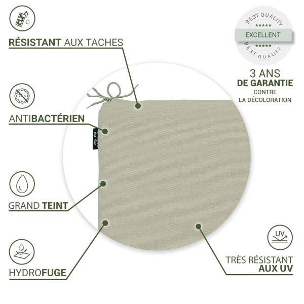4 coussins d‘assise confortables pour l‘extérieur, beige, 40x40cm - avec bandelettes, hydrofuge, protection UV, rembourrage doux, Made in Europe