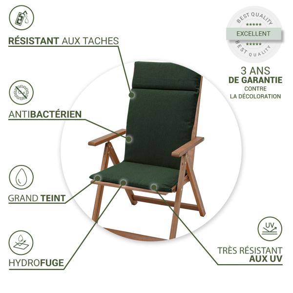Coussin pour chaise de jardin, set de 4, vert, 120 x 50 cm