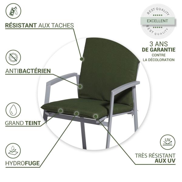 Coussins pour chaise de jardin, lot de 4, dossier bas, déperlants, verts, 97 x 49 cm