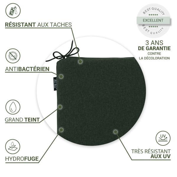lot de 2 coussins de chaise d‘extérieur, hydrofuges, verts, 40x40cm - avec rubans, coussins d‘assise confortables pour jardin & terrasse