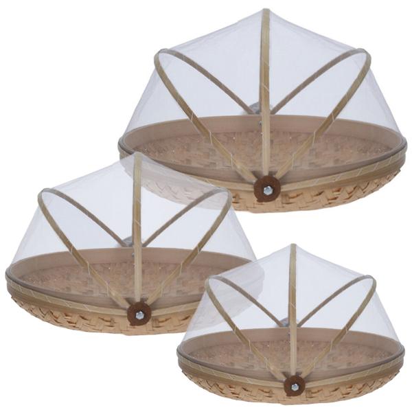 Pratico set di 3 coperture in bambù: coperture per alimenti e torte, 3 misure - repellente naturale per gli insetti e presentazione elegante