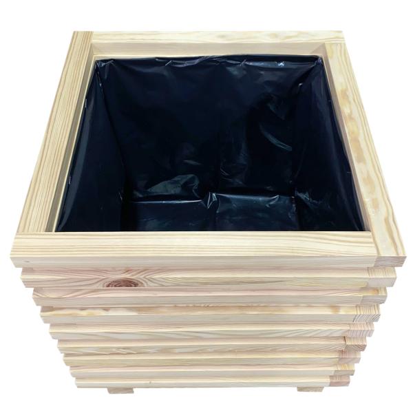 Wooden planter box, flower pot with inner liner, brown, 30 x 30 x 32 cm