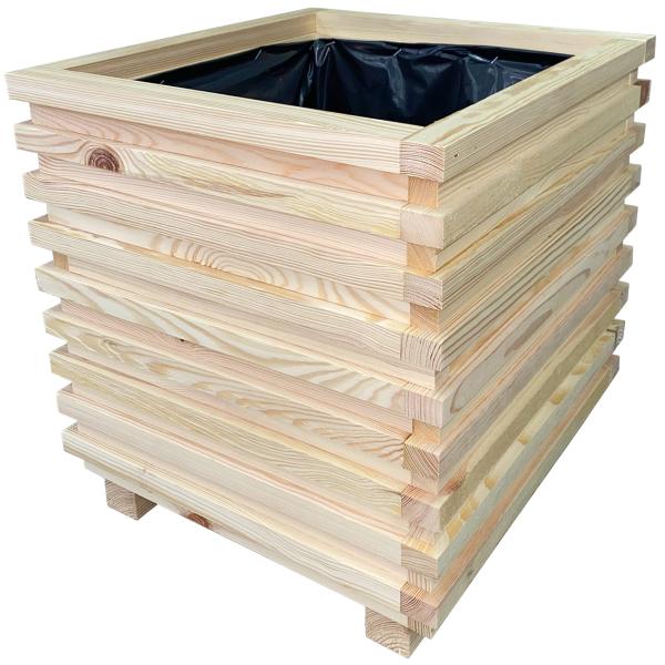 Wooden planter box, flower pot with inner liner, brown, 30 x 30 x 32 cm