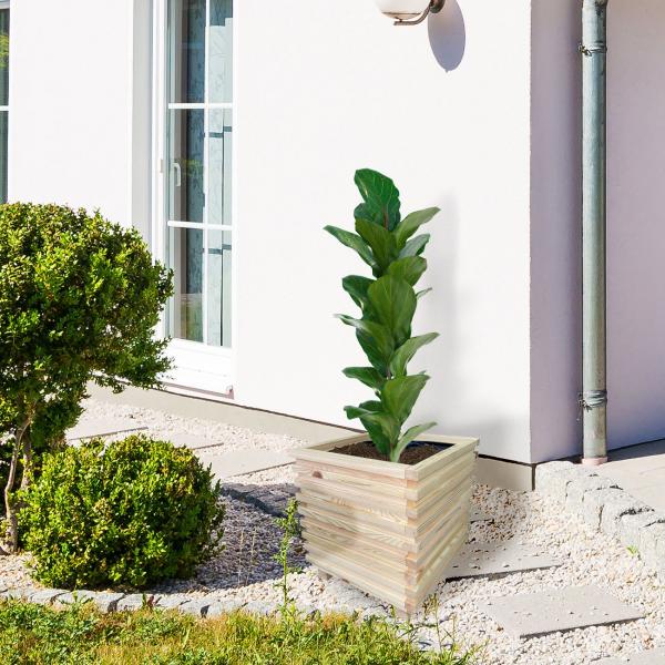 Wooden planter box, flower pot with inner liner, brown, 30 x 30 x 32 cm