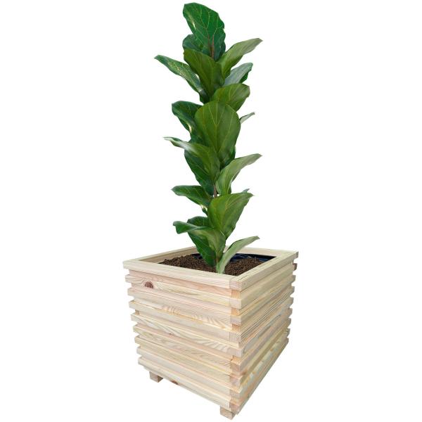 Wooden planter box, flower pot with inner liner, brown, 30 x 30 x 32 cm