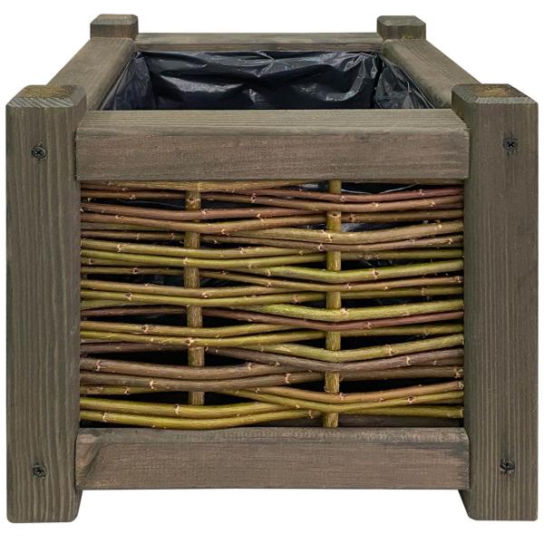 Rattan and wood flower box, planter with inner foil, brown, 40 x 40 x 40 cm