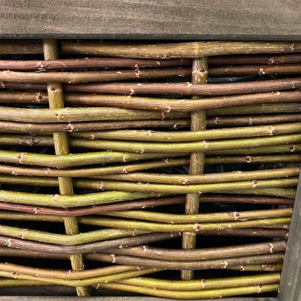 Rattan and wood flower box, planter with inner foil, brown, 40 x 40 x 40 cm