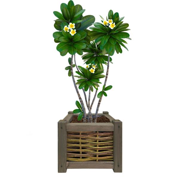 Rattan and wood flower box, planter with inner foil, brown, 40 x 40 x 40 cm
