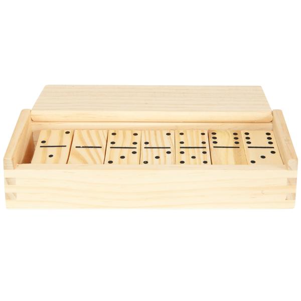 Domino en bois, 28 pièces de jeu en bois dans une boîte pratique, 19,3 x 6,5 x 4,2 cm