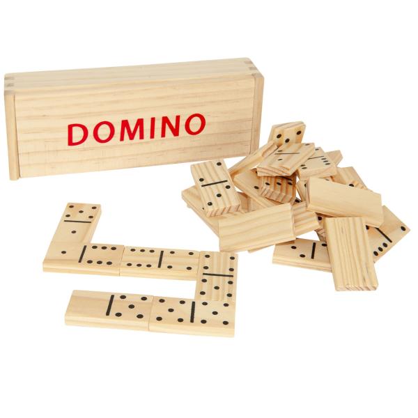 Domino en bois, 28 pièces de jeu en bois dans une boîte pratique, 19,3 x 6,5 x 4,2 cm