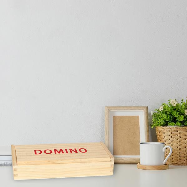 Domino en bois, 28 pièces de jeu en bois dans une boîte pratique, 19,3 x 6,5 x 4,2 cm