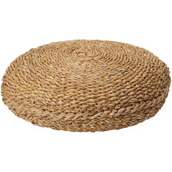 Seat pouf, made of reed and rattan, round, floor cushion, L 40 x W 40 x H 15 cm