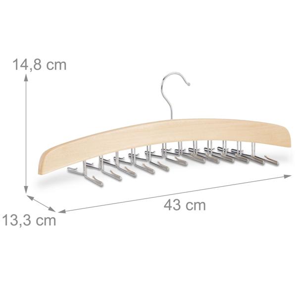 Porte-cravates, bois, acier inoxydable, 24 cravates, pinces pliables