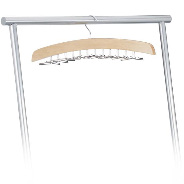 Porte-cravates, bois, acier inoxydable, 24 cravates, pinces pliables
