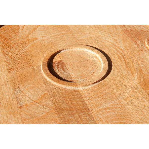 Servier- & Weinbrett mit faltbaren Füssen - Buchenholz Natur Braun Ø 35cm - Weinglashalterung für 4 Gläser & Weinflasche - lebensmittelecht