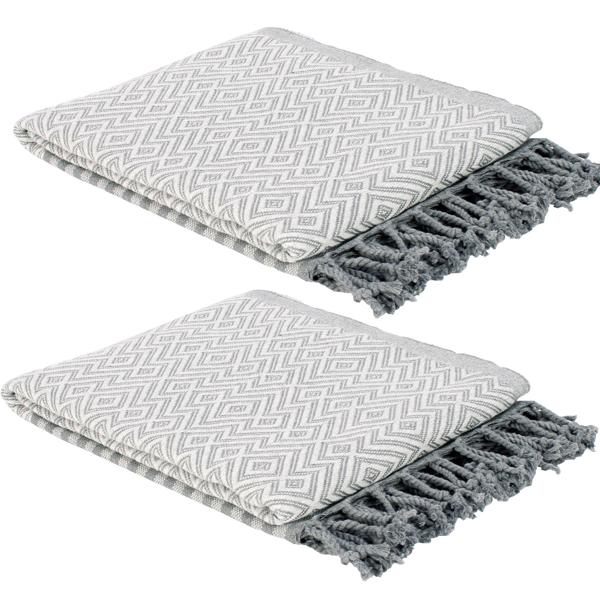 lot de 2 draps de hammam en pur coton, fait main, gris, 190 x 90 cm