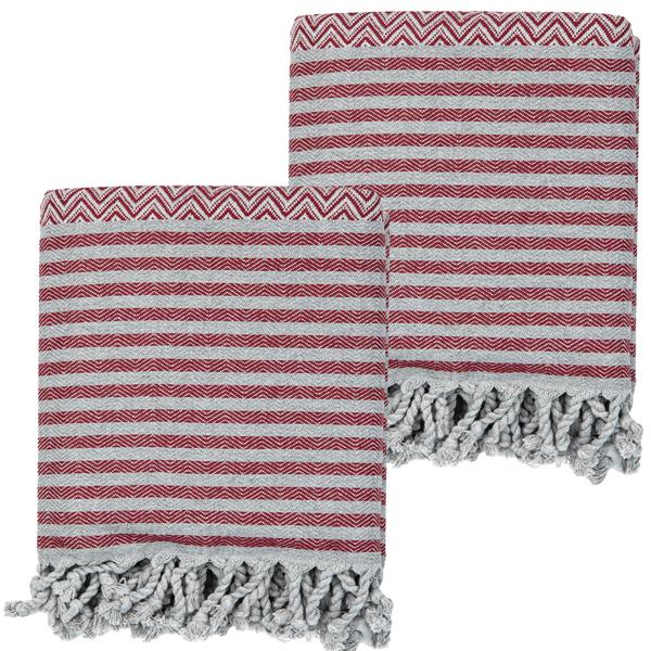 lot de 2 draps de hammam en pur coton, fait main, bordeaux, 190 x 90 cm