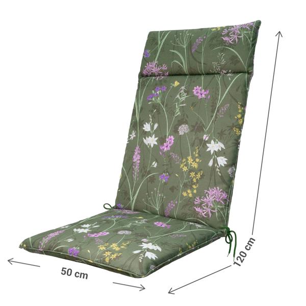 2er-Set Luxuriöse Hochlehner-Auflage, Gartenstuhlkissen wasserabweisend, Blumenmuster grün, 120 x 50 cm, weich & komfortabel für optimale Entspannung