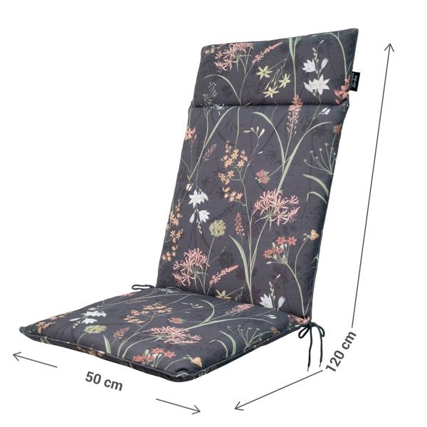 Lot 4 Coussins de Jardin Madison Eco+ - Haut Dossier 120x50cm - Hydrofuges - Anti-UV - Anthracite Floral - Recyclés - Confort Optimal
