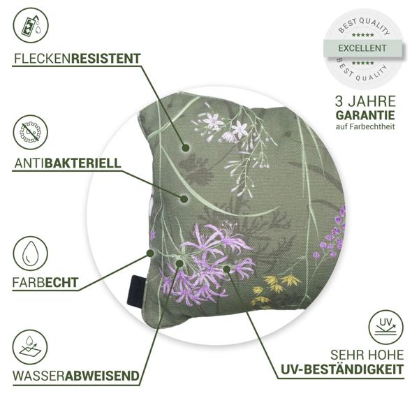 2er-Set Bequemes Deko-Kissen Outdoor, Blumenmuster grün, 30 x 50 x 10 cm, wetterfest, wasserabweisend & stilvoll für Garten, Terrasse & Balkon