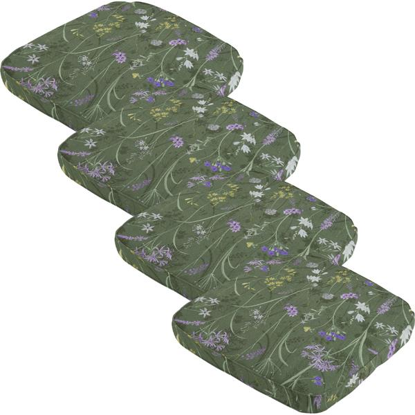 lot de 4 coussins de chaise confortables pour l‘extérieur, motif floral vert, 48 x 48 cm, coussins d‘assise résistants aux intempéries et hydrofuges, élégants pour le jardin, la terrasse et le balcon