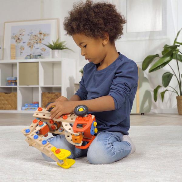 Giocattolo vigili del fuoco set 2 in 1, 137 pezzi, con legno FSC, gioco di costruzione sostenibile da 5 anni - gioco educativo creativo