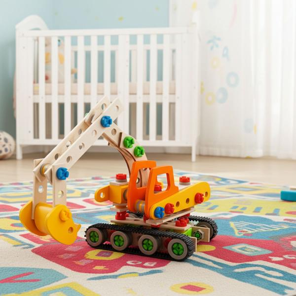 Bauspielzeug-Set 170tlg. 4 Fahrzeug-Modelle: Raupenbagger, Laderaupe, Rückewagen, Schneequad zum Selberbauen, FSC 100% - Kreativität, Motorik & Spass