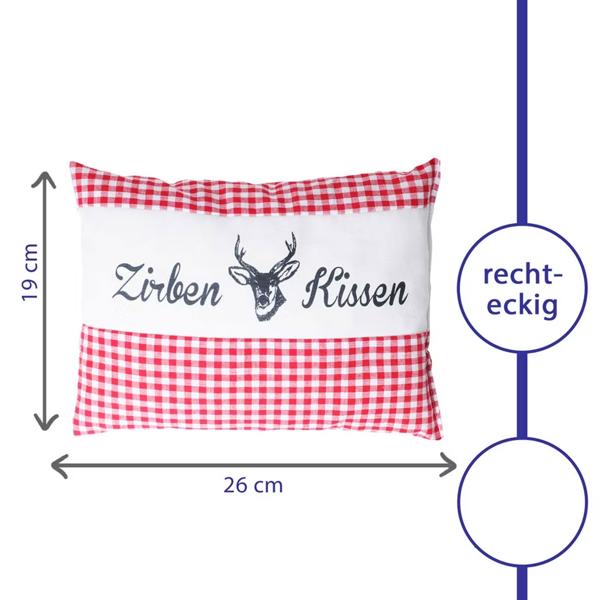 2er-Set Zirbenkissen Vichy Rot 26x19 cm, gefüllt mit 220g Natur Zirbenspäne, 100% Bio-Baumwolle Bezug, Aromatherapie Schlafkissen aus Deutschland