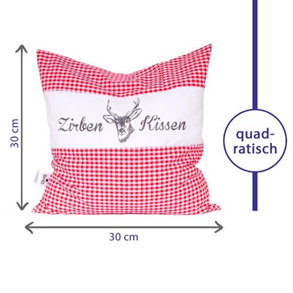 2er-Set Zirbenkissen Vichy Rot 30x30 cm, gefüllt mit 350g Natur Zirbenspäne, 100% Bio-Baumwolle Bezug, Aromatherapie Schlafkissen aus Deutschland