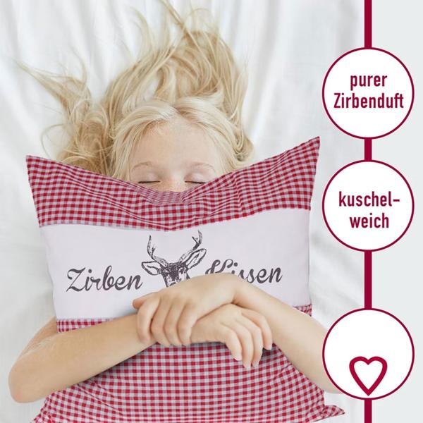 2er-Set Zirbenkissen Vichy Rot 30x30 cm, gefüllt mit 350g Natur Zirbenspäne, 100% Bio-Baumwolle Bezug, Aromatherapie Schlafkissen aus Deutschland