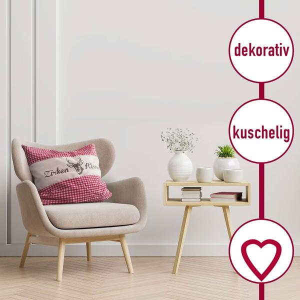 Zirbenkissen Vichy Rot 40x40 cm, gefüllt mit 450g Natur Zirbenspäne, 100% Bio-Baumwolle Bezug, Aromatherapie Schlafkissen aus Deutschland