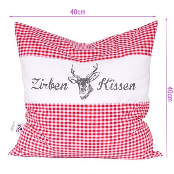 Lot de 2 coussins au pin cembro vichy rouge 40 x 40 cm, garnis de 450 g de copeaux de pin cembro naturels, housse 100 % coton bio, coussin d’aromathérapie pour le sommeil fabriqué en Allemagne