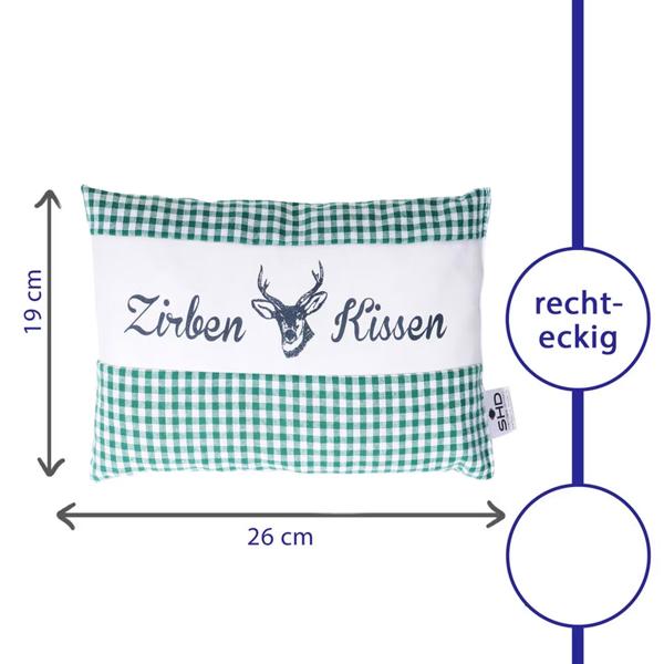 2er-Set Zirbenkissen Vichy Grün 26x19 cm, gefüllt mit 220g Natur Zirbenspäne, 100% Bio-Baumwolle Bezug, Aromatherapie Schlafkissen aus Deutschland