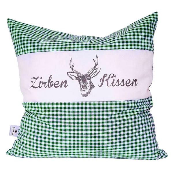 Lot de 2 coussins en pin cembro Vichy vert 30 x 30 cm, garnis de 350 g de copeaux de pin cembro naturels, housse en coton bio 100 %, coussin d‘aromathérapie pour le sommeil fabriqué en Allemagne