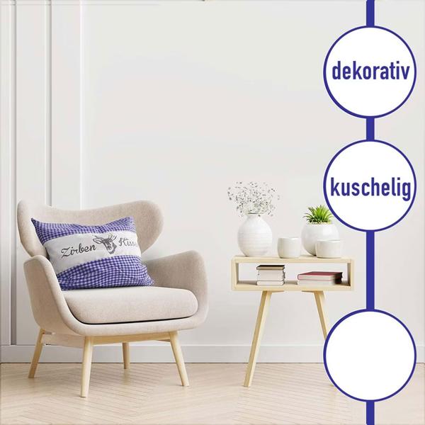 Zirbenkissen Vichy Blau 26x19 cm, gefüllt mit 220g Natur Zirbenspäne, 100% Bio-Baumwolle Bezug, Aromatherapie Schlafkissen aus Deutschland