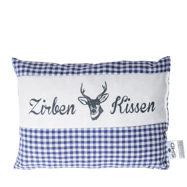 Lot de 2 coussins en pin cembro Vichy bleu 26 x 19 cm, garnis de 220 g de copeaux de pin cembro naturels, housse 100 % coton bio, coussin de sommeil pour l’aromathérapie fabriqué en Allemagne