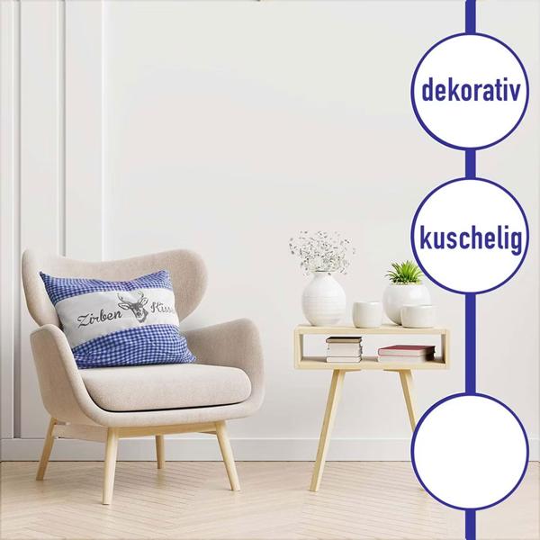 Zirbenkissen Vichy Blau 30x30 cm, gefüllt mit 350g Natur Zirbenspäne, 100% Bio-Baumwolle Bezug, Aromatherapie Schlafkissen aus Deutschland