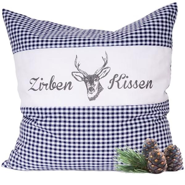 Set di 2 cuscini al cirmolo Vichy blu 40 x 40 cm, imbottiti con 450 g di trucioli di cirmolo naturali, fodera in cotone biologico 100%, cuscino aromaterapico per il sonno prodotto in Germania