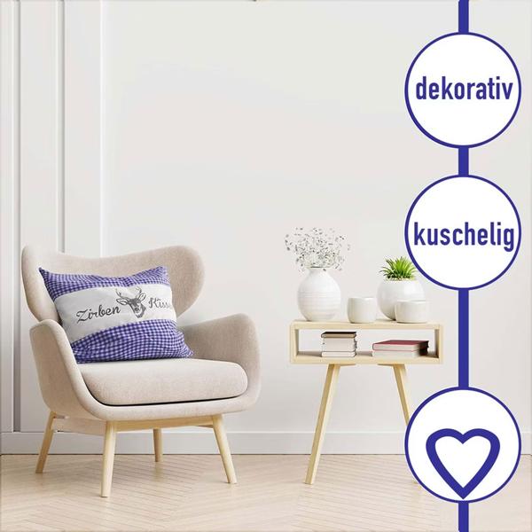 2er-Set Zirbenkissen Vichy Blau 40x40 cm, gefüllt mit 450g Natur Zirbenspäne, 100% Bio-Baumwolle Bezug, Aromatherapie Schlafkissen aus Deutschland