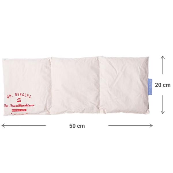 Coussin de noyaux de cerises bio confortable avec 3 compartiments, 50 x 20 cm – coussin chaud & froid naturel pour ventre, dos, nuque & épaules – housse en coton bio